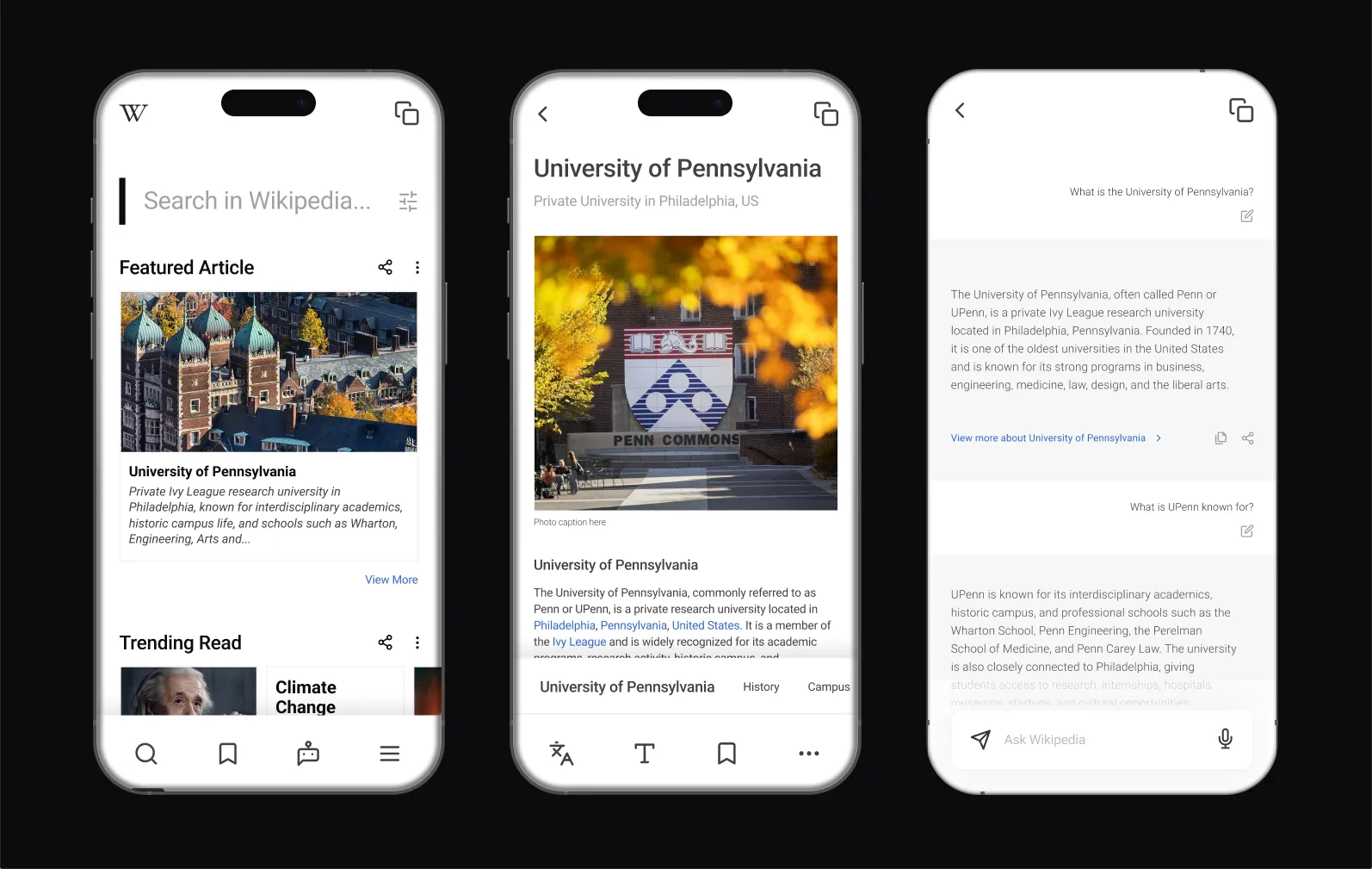 Wikipedia mobile redesign — concept mockup