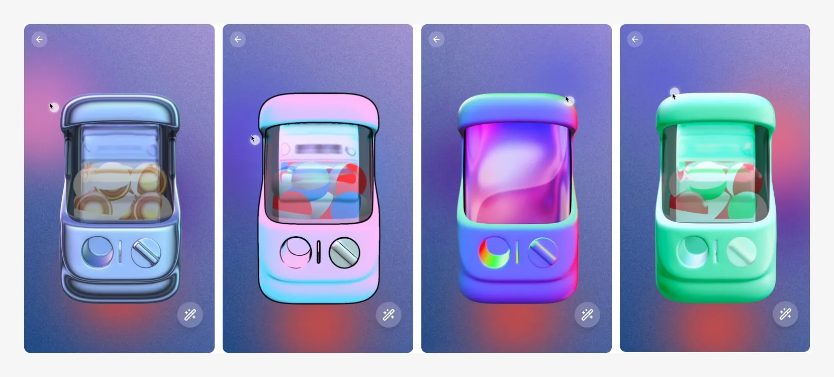 Four screens showing a capsule being customised and decorated
