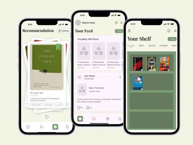 Dewey iOS app — feed, recommendations, and shelf screens
