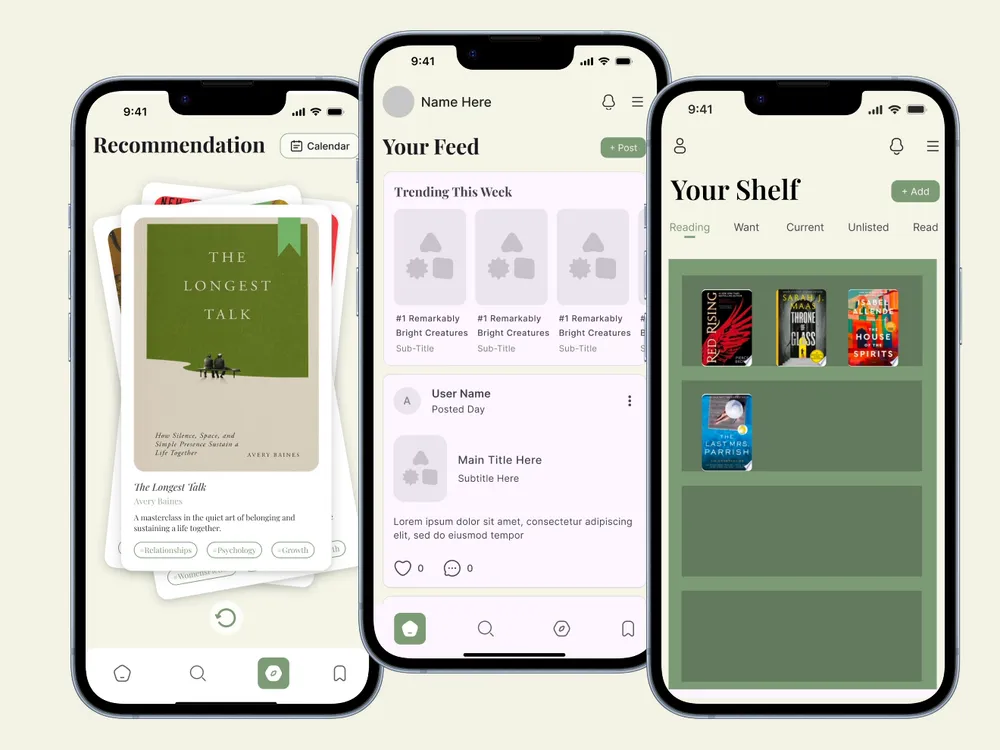 Dewey iOS app — feed, recommendations, and shelf screens
