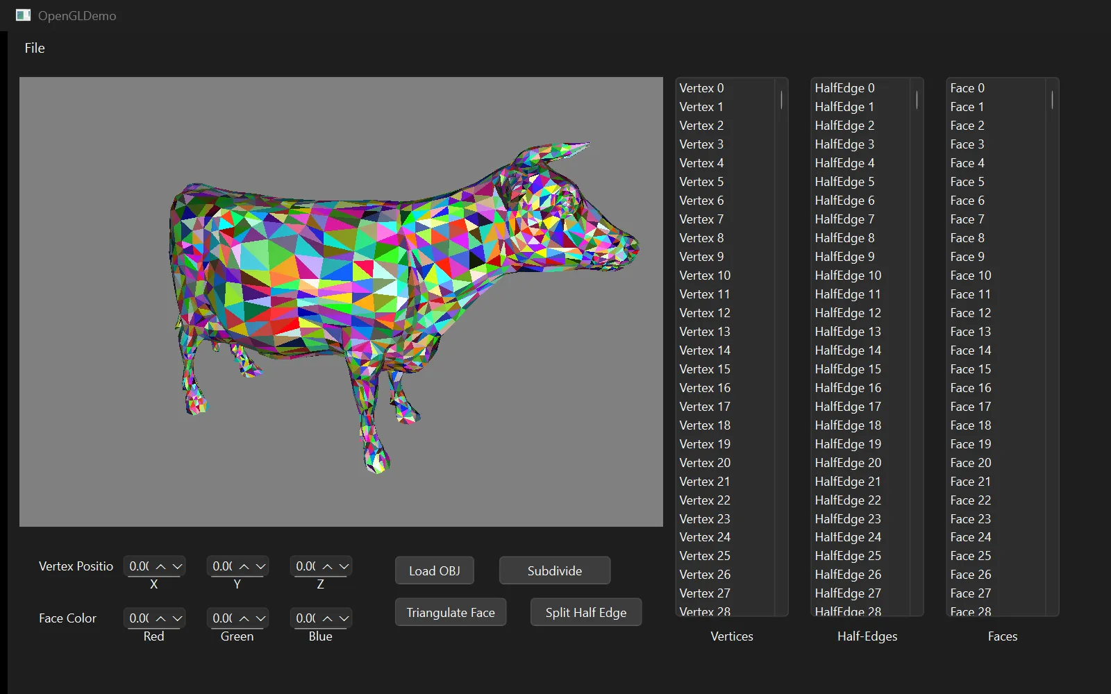 Mini Maya with the cow model loaded, its 2,903 vertices listed on the right