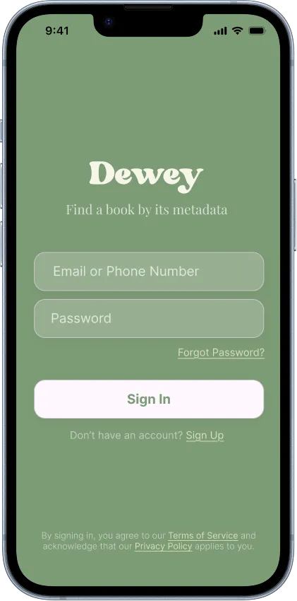 Sign in screen