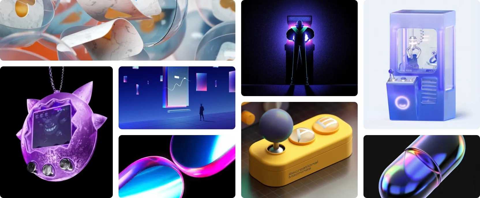 Moodboard of gachapon machines, capsule toys and blind boxes