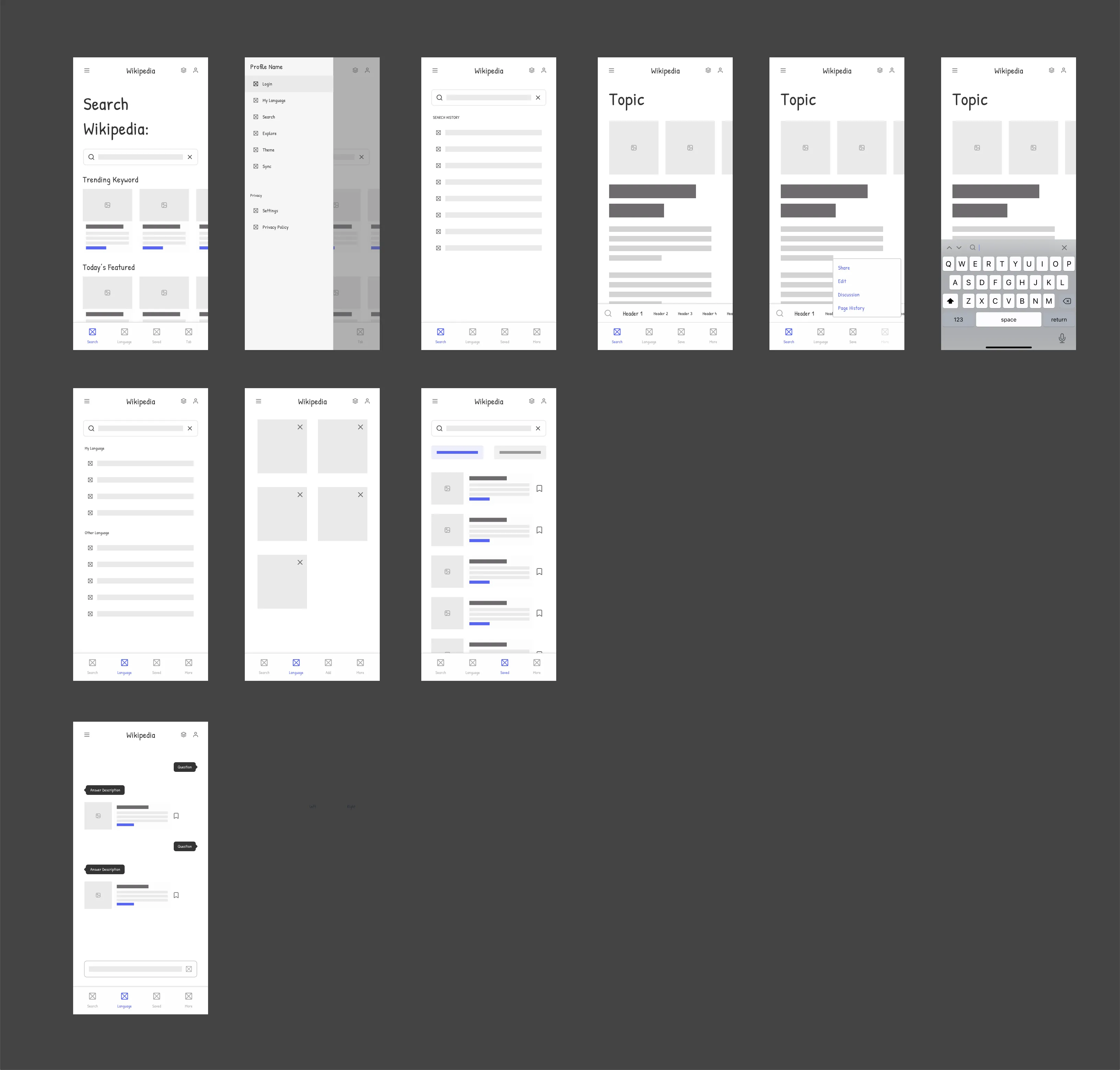 Lo-fi wireframes