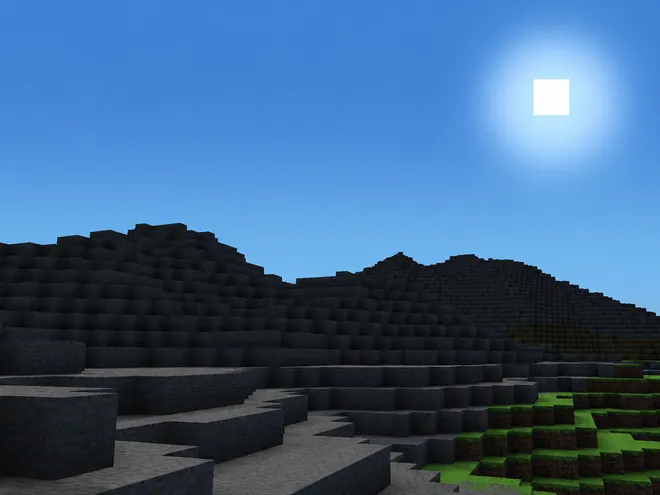 Mini Minecraft — procedurally generated terrain at dusk
