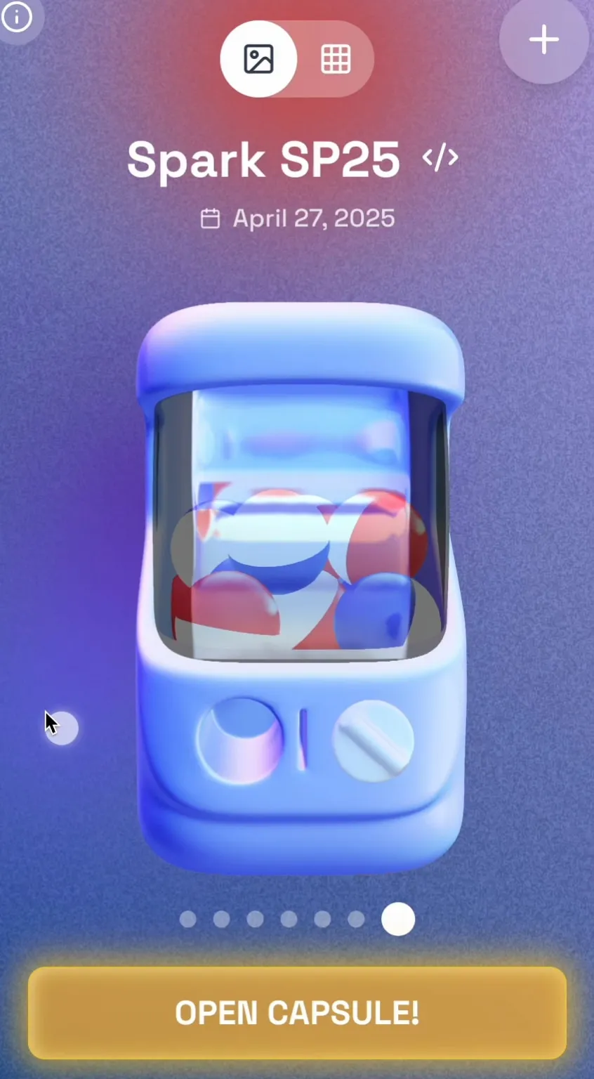 A capsule being opened, playing back its contents as a timelapse