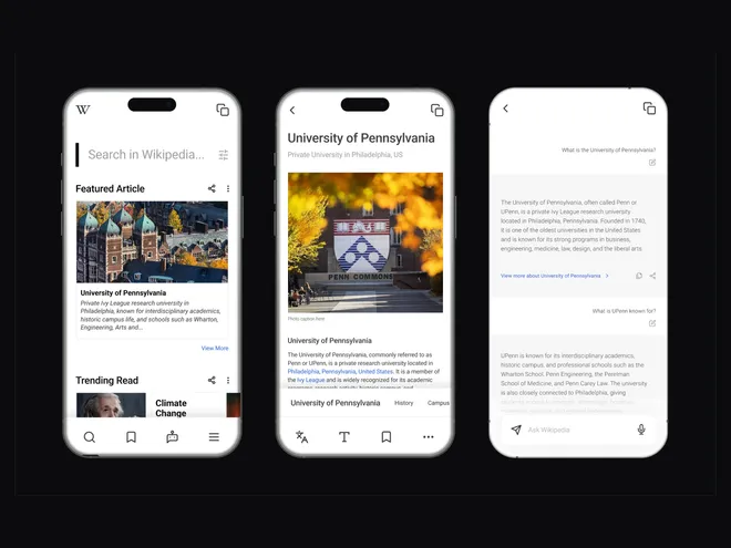 Wikipedia mobile redesign — five redesigned sections